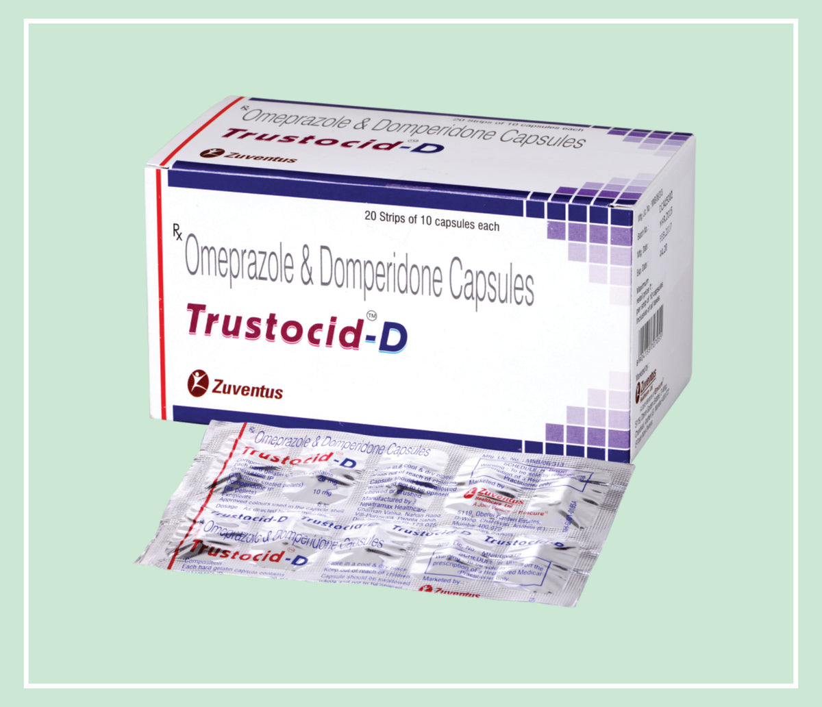 Trustocid D Capsule (20X1X10 C) Omeprazole 20 Mg Enteric-Coated Pellets, Domperidone 10 Mg Pellets Cap By Zuventus