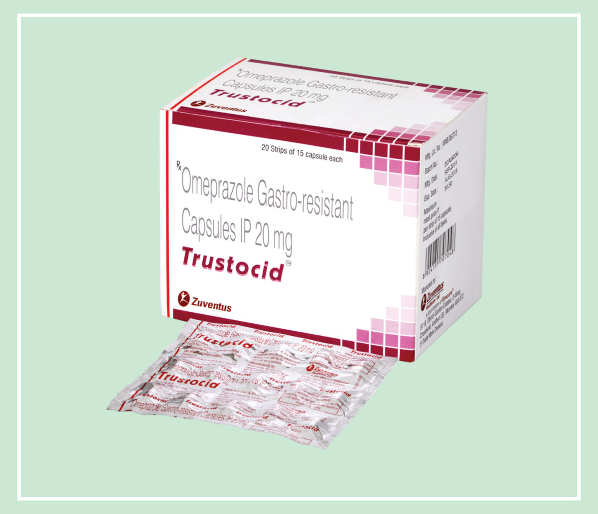 Trustocid Capsule (20X1X15 C) Omeprazole 20 Mg Enteric-Coated Cap By Zuventus