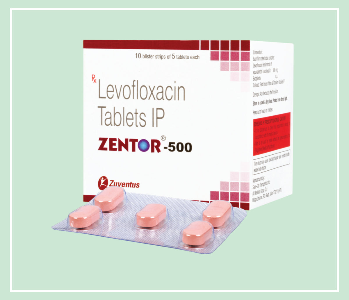 Zentor - 500 Tablet (10X1X5 T) Levofloxacin 500 Mg Tab By Zuventus