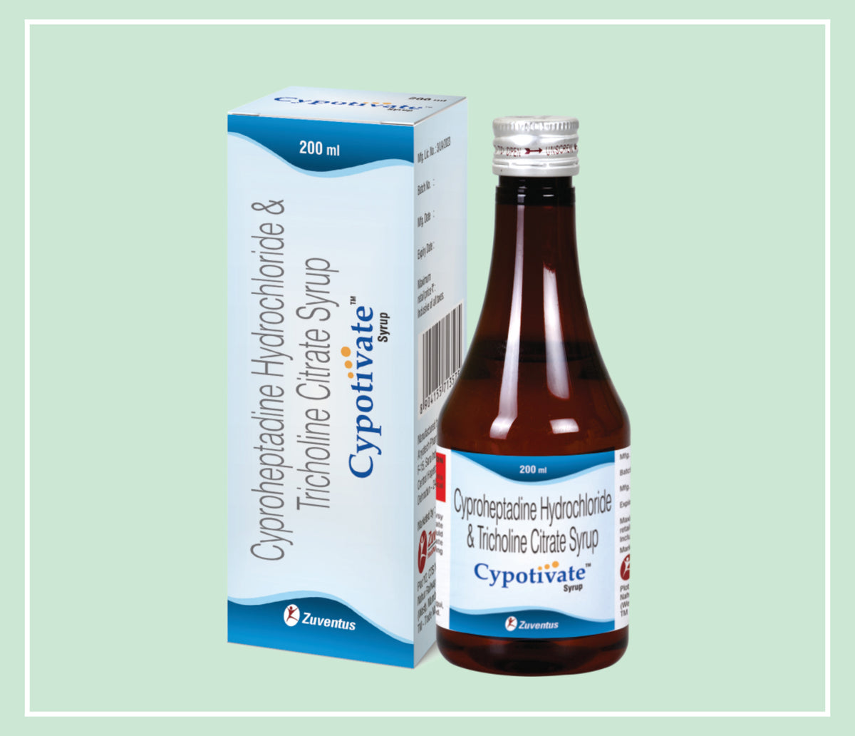 Cypotivate Syrup 200 Ml (1X1X200 Ml) Cyproheptadine 2 Mg/5 Ml, Tricholine Citrate 275 Mg/5 Ml Syr By Zuventus