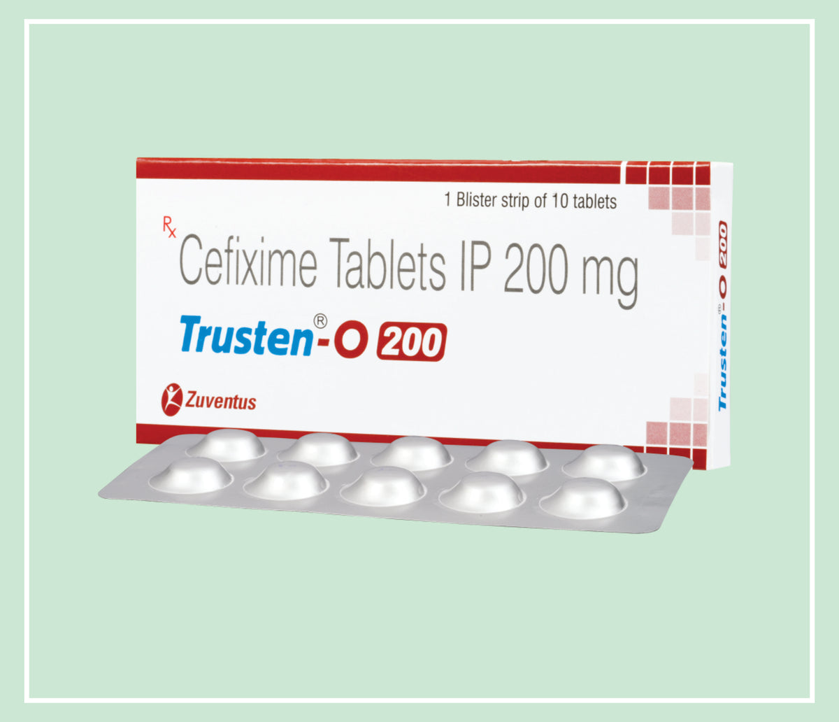 Trusten O 200 Tabs (10X1X10 T) Cefixime 200 Mg Tab By Zuventus