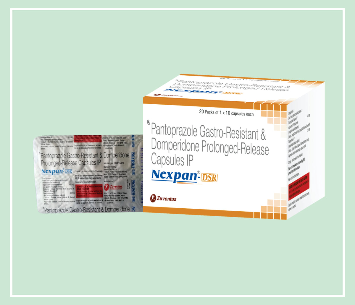 Nexpan Dsr Capsule (20X1X10 C) Pantoprazole 40 Mg (Gastro-Resistant), Domperidone 30 Mg (Prolonged Release) Cap By Zuventus