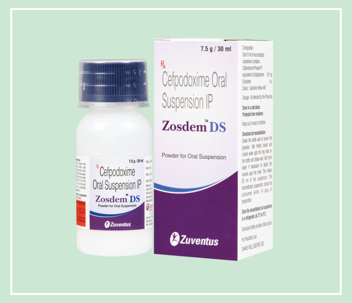 Zosdem Ds Dry Suspension With Swfi (10X1X 30Ml) Cefpodoxime 50 Mg/5 Ml Dry Susp By Zuventus
