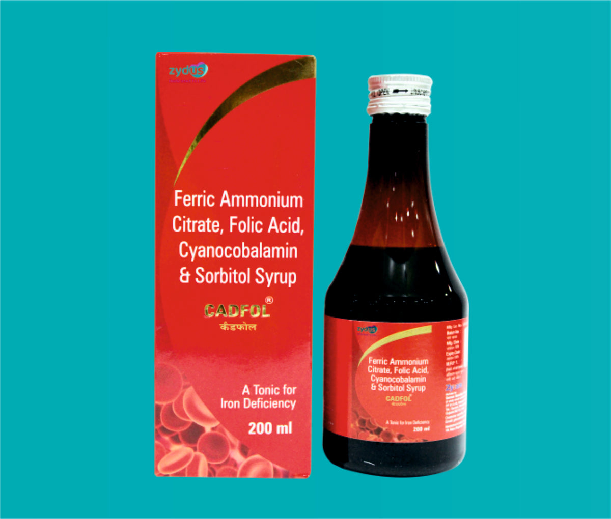 Cadfol Syp. (200ml.)Iron 110 Mg + Folic Acid 1.5 Mg + Vitamin B12 15 Mcg by Zydus