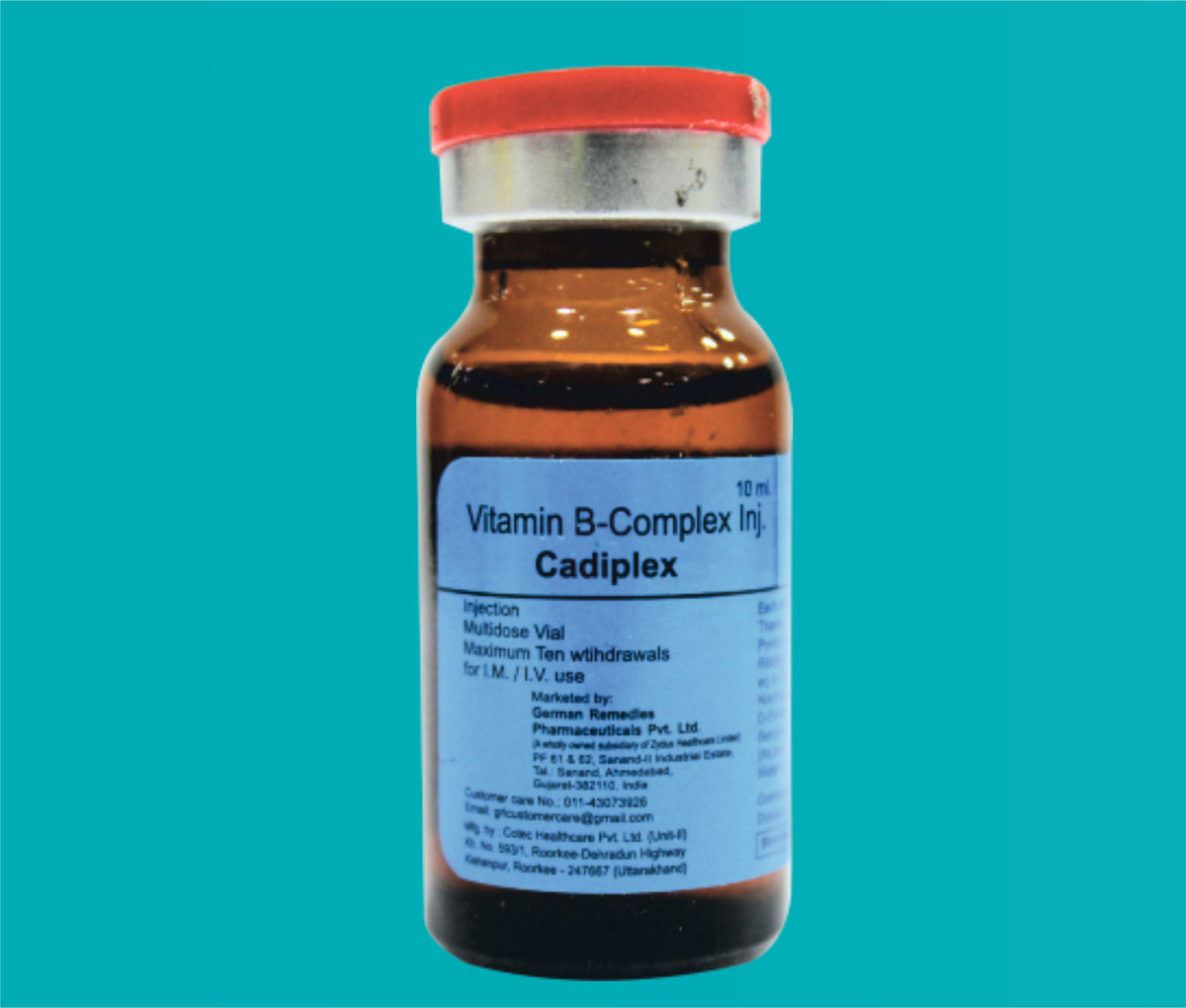 Cadiplex Injection (10ml.VialwithFlip-off)Thiamine 10 Mg + Pyridoxine 2 Mg + Riboflavin 2 Mg + Niacinamide 100 Mg + D-Panthenol 5 Mg by Zydus