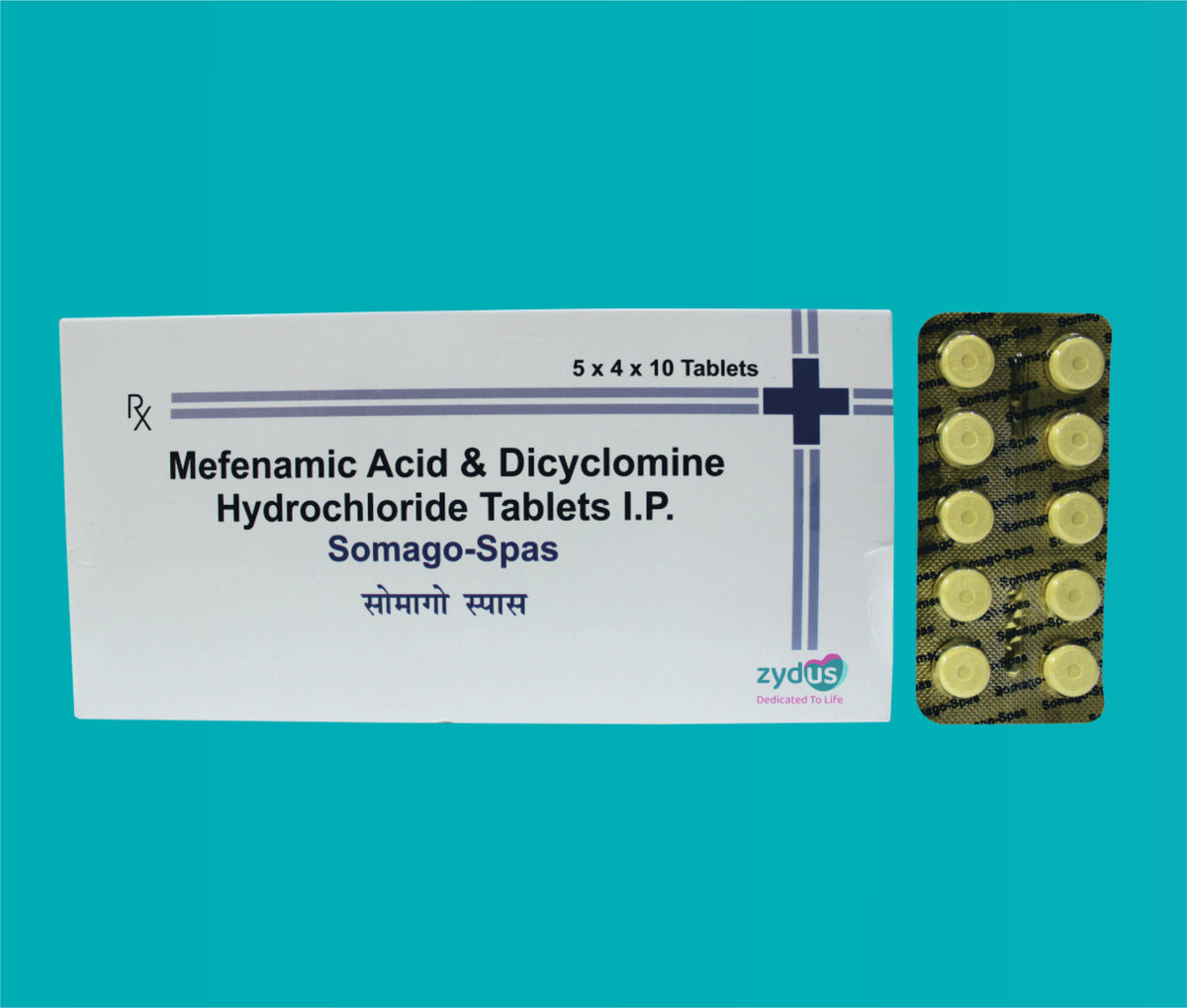 Somago Spas Tab (20x10)Mefenamic Acid 250 Mg + Dicyclomine 10 Mg by Zydus