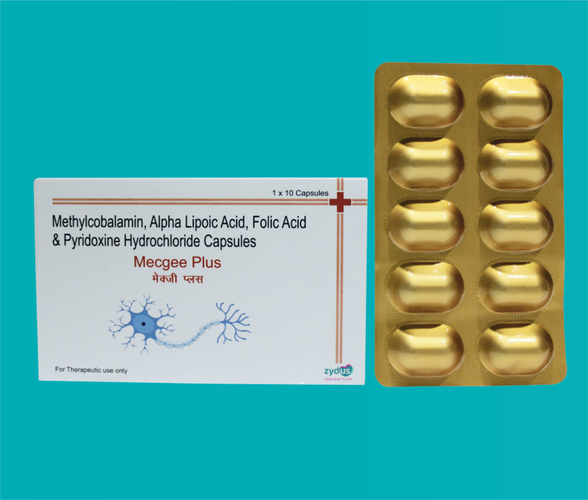 MECGEE PLUS CAPSULE (10x1x10)Methylcobalamin 1500 Mcg + Alpha Lipoic Acid 100 Mg + Folic Acid 1.5 Mg + Pyridoxine 3 Mg by Zydus