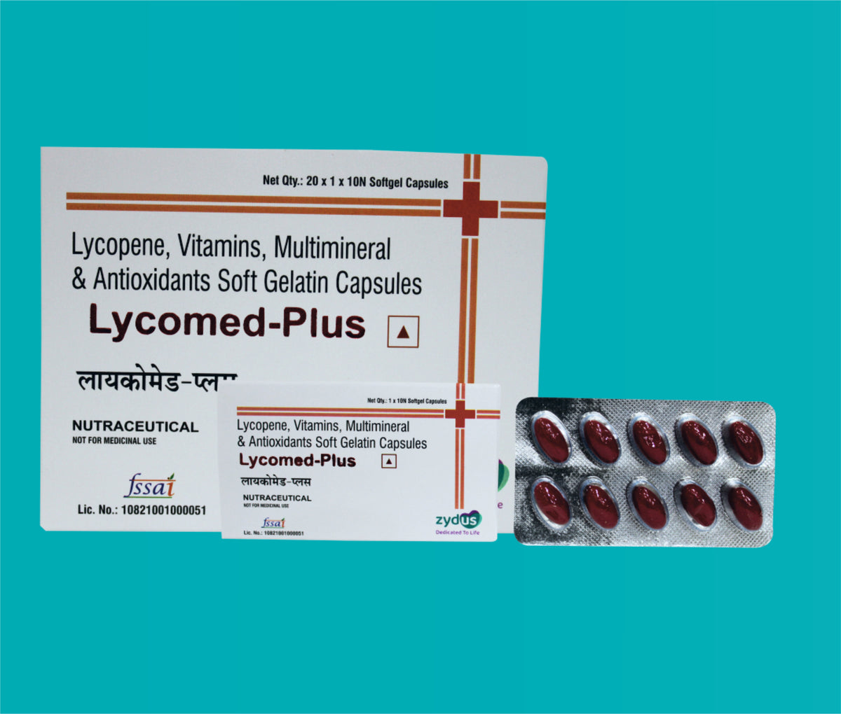 LYCOMED PLUS SOFTGEL CAPSULE 20X1X10 (20X1X10)Antioxidants, Lycopene , Vitamins & Multiminerals
Capsules. by Zydus