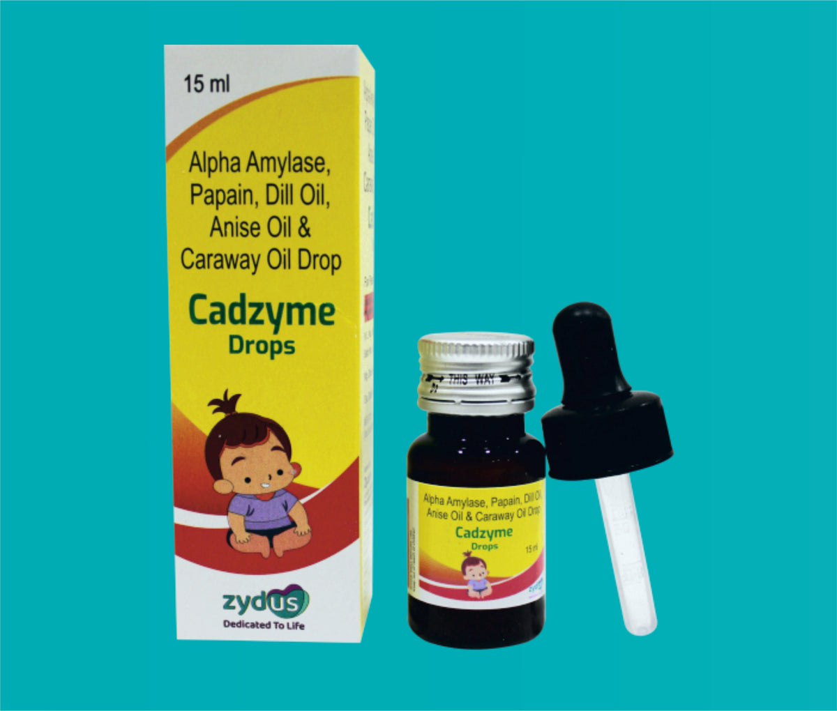 Cadzyme Drop (15ml.)Alpha Amylase 20 Mg + Papain 10 Mg + Dill Oil 2 Mg + Anise Oil 2 Mg + Caraway Oil 2 Mg by Zydus