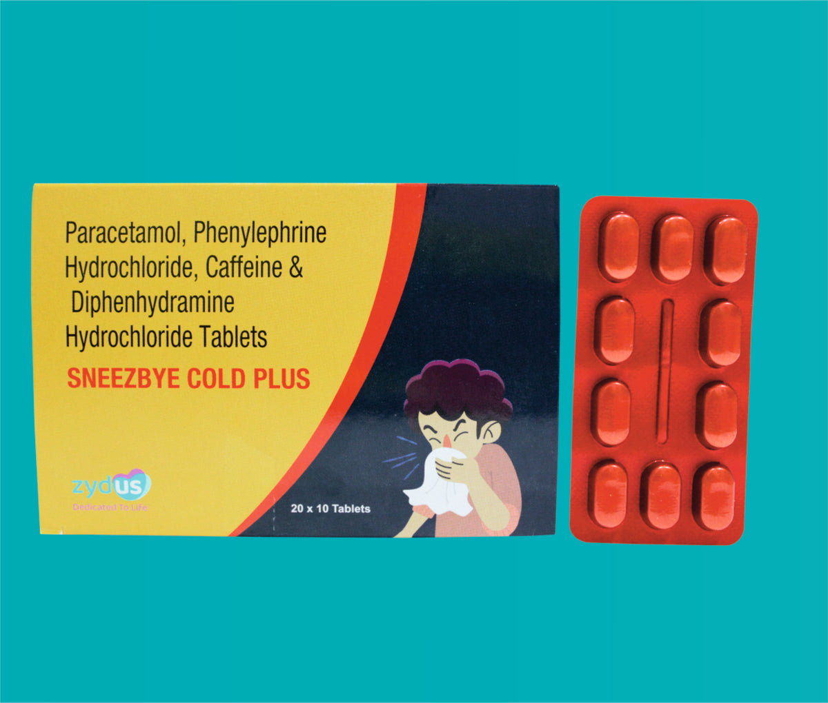 Sneezbye Cold Plus Tablet (20x10)Paracetamol 500 Mg + Phenylephrine 5 Mg + Caffeine 30 Mg + Diphenhydramine 25 Mg by Zydus