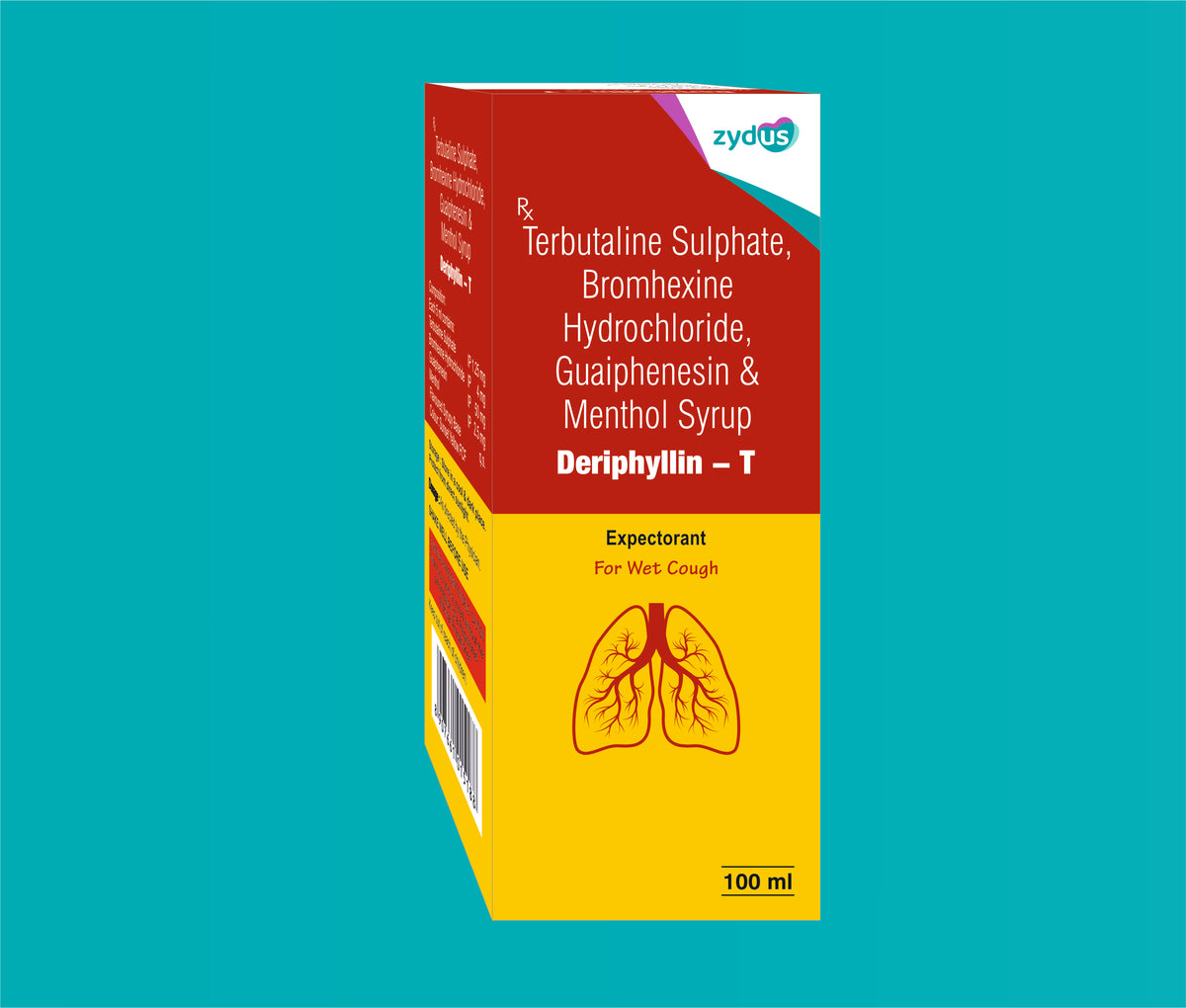 Deriphyllin- T Syp (100ml)Bromhexine 4 Mg + Guaifenesin 50 Mg + Menthol 2.5 Mg + Terbutaline 1.25 Mg by Zydus