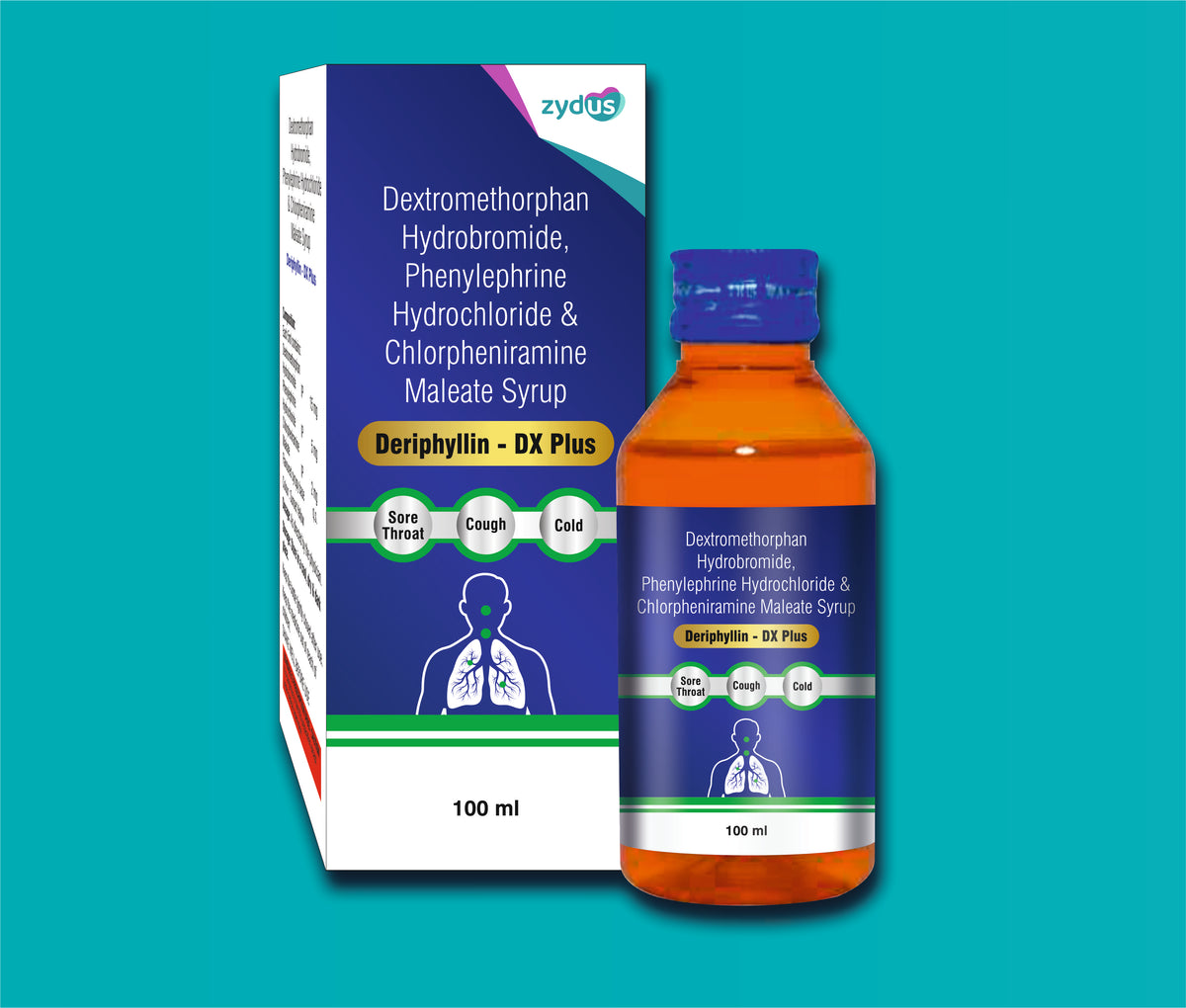 Deriphyllin DX Plus (100ML)Chlorpheniramine 2 Mg + Phenylephrine 5 Mg + Dextromethorphan 15 Mg by Zydus