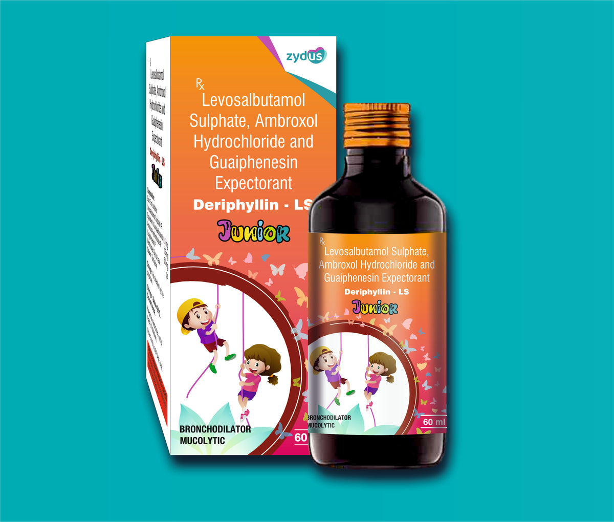 Deriphyllin LS Junior 60ml with Carton (60ml)Levosalbutamol 0.5 Mg + Ambroxol 15 Mg + Guaifenesin 50 Mg by Zydus