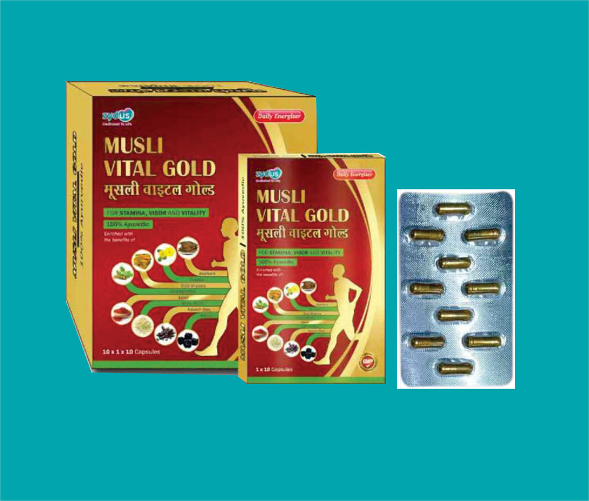 Musli Vital Gold (10X1X10)Antioxidants, Lycopene , Vitamins & Multiminerals
Capsules. by Zydus