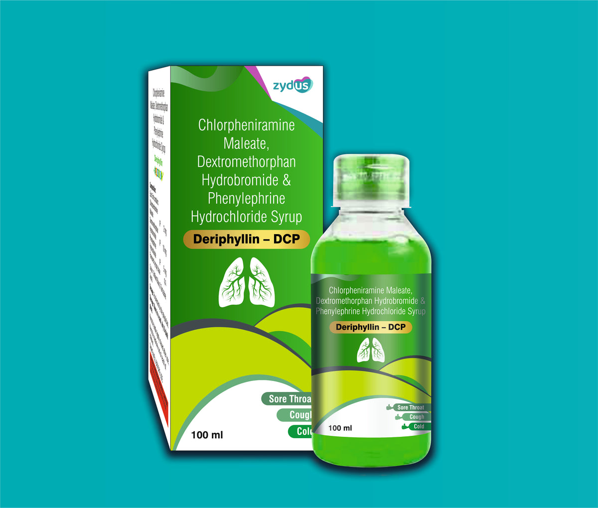 Deriphyllin DCP Syrup 100 ml (100ML)Chlorpheniramine 2 Mg + Phenylephrine 5 Mg + Dextromethorphan 10 Mg by Zydus