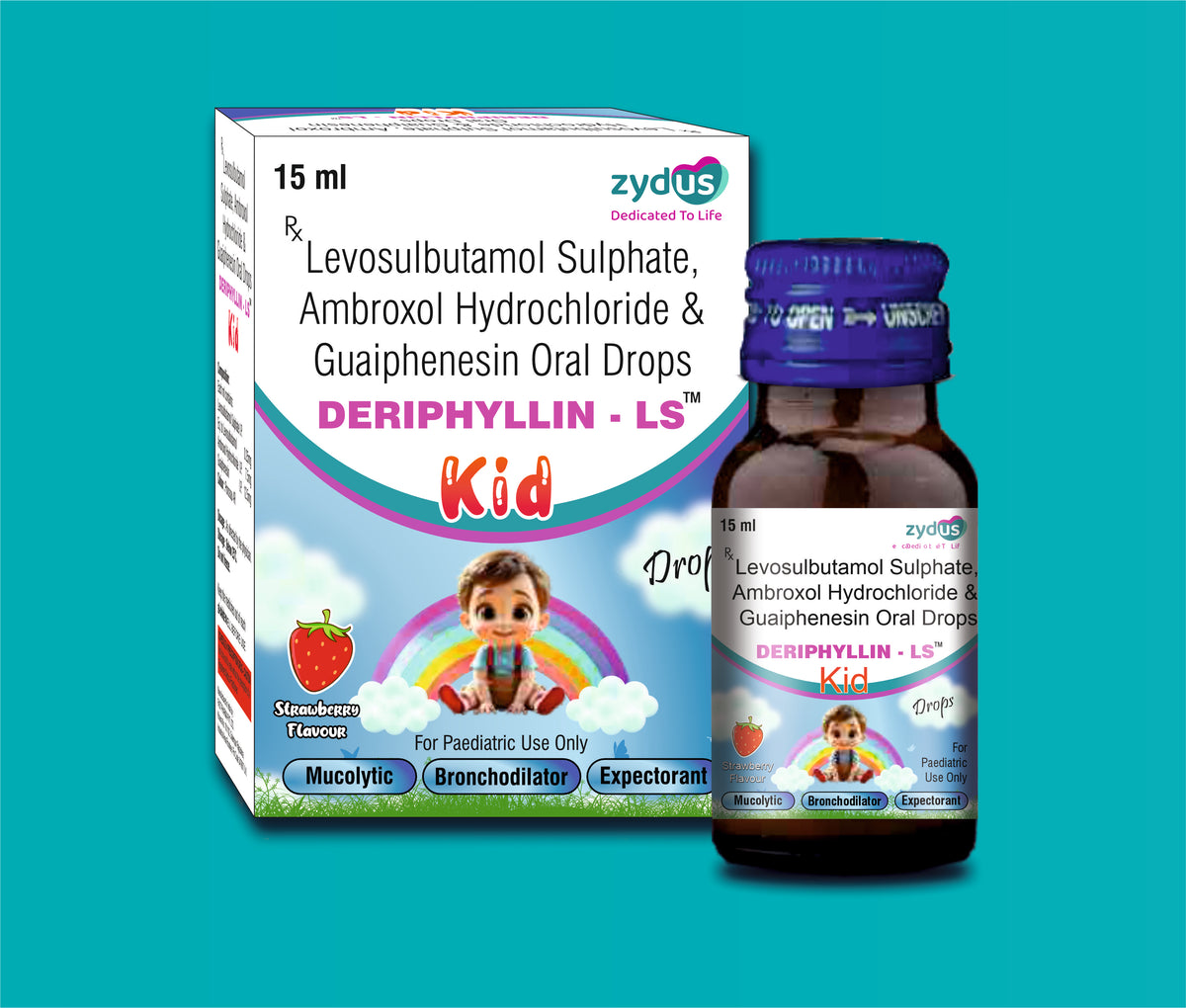 Deriphyllin LS Kid Drops (15ml)Levosalbutamol 0.25 Mg + Ambroxol 7.5 Mg + Guaifenesin 12.5 Mg by Zydus
