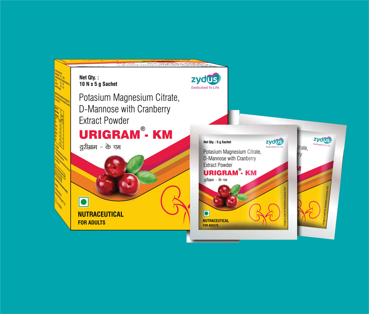 URIGRAM-KM SACHET (10x5 Gm)Potassium Magnesium Citrate 978 Mg,D- Mannose 300 Mg, Cranberry Extract 200 Mg by Zydus