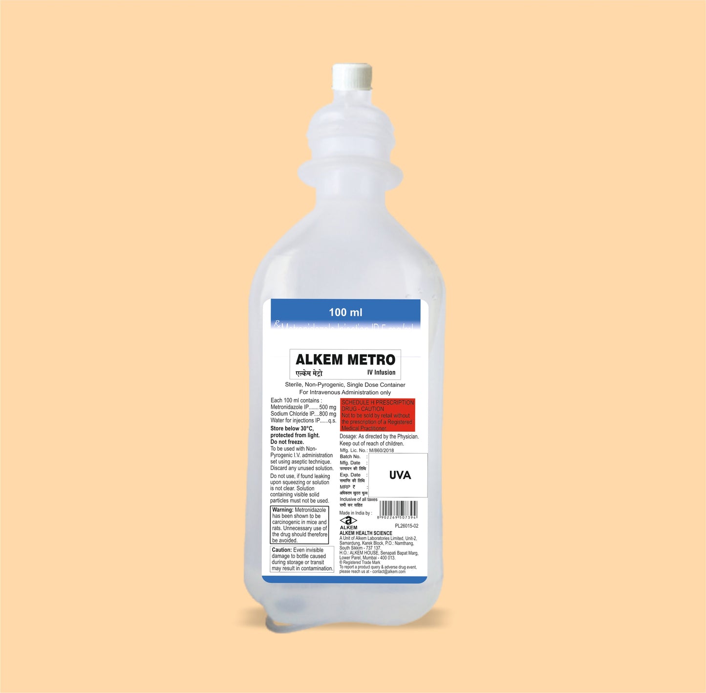 Alkem Metro Iv Infusion (100Ml) ( Metronidazole 100 Mg + Sodium Chloride 900 Mg / 100 Ml ) By Alkem