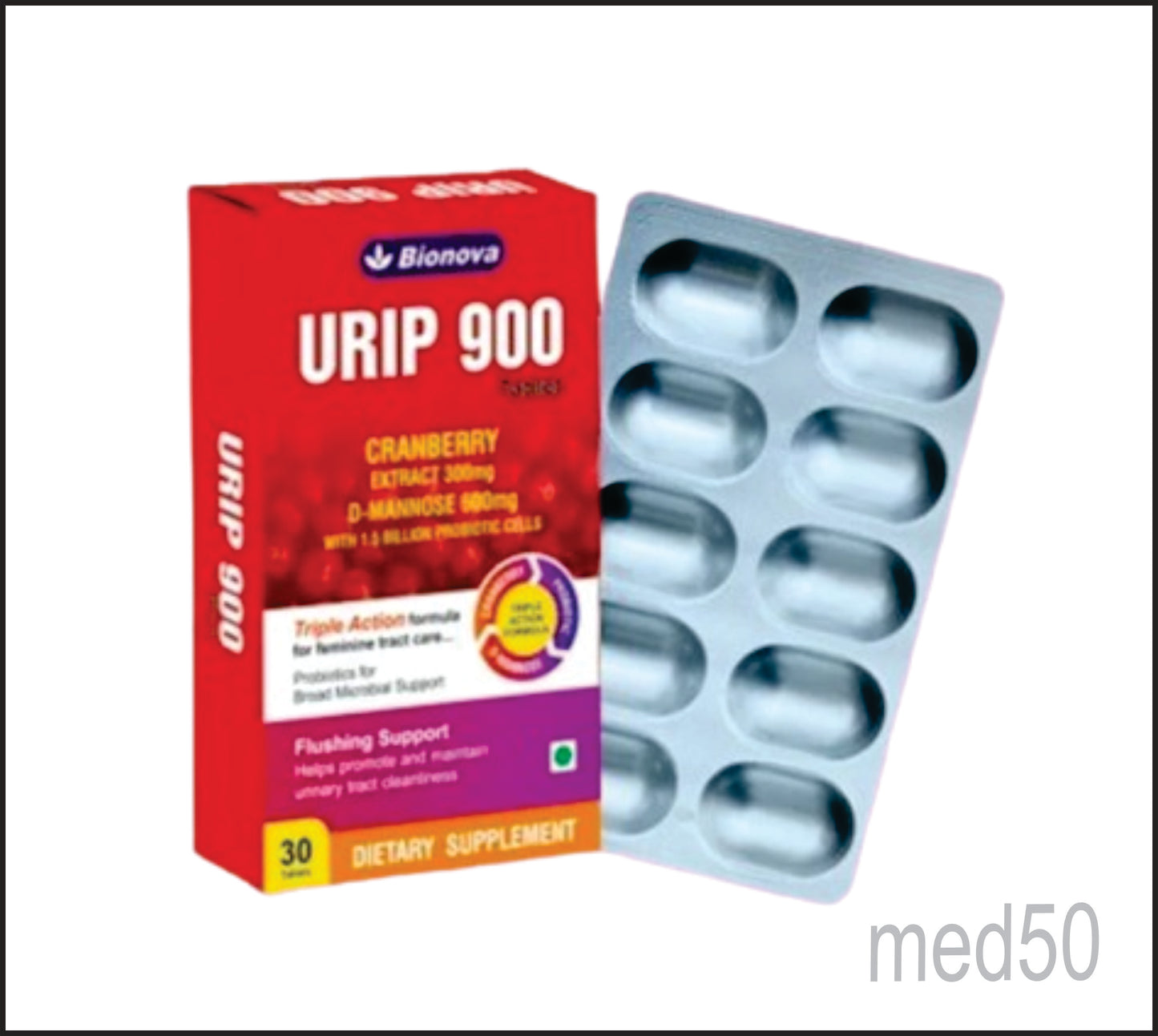 URIP-900 TABS (Cranberry Extract-300mg, D-Mannose-600 mg, Probiotics)