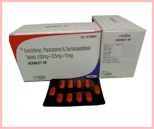 ACENEXT SP TAB (BLISTER) 10 T ( Aceclofenac 100Mg + Paracetamo 350MG+ Serratiopeptidase 15mg (Blister) ) by Cadila