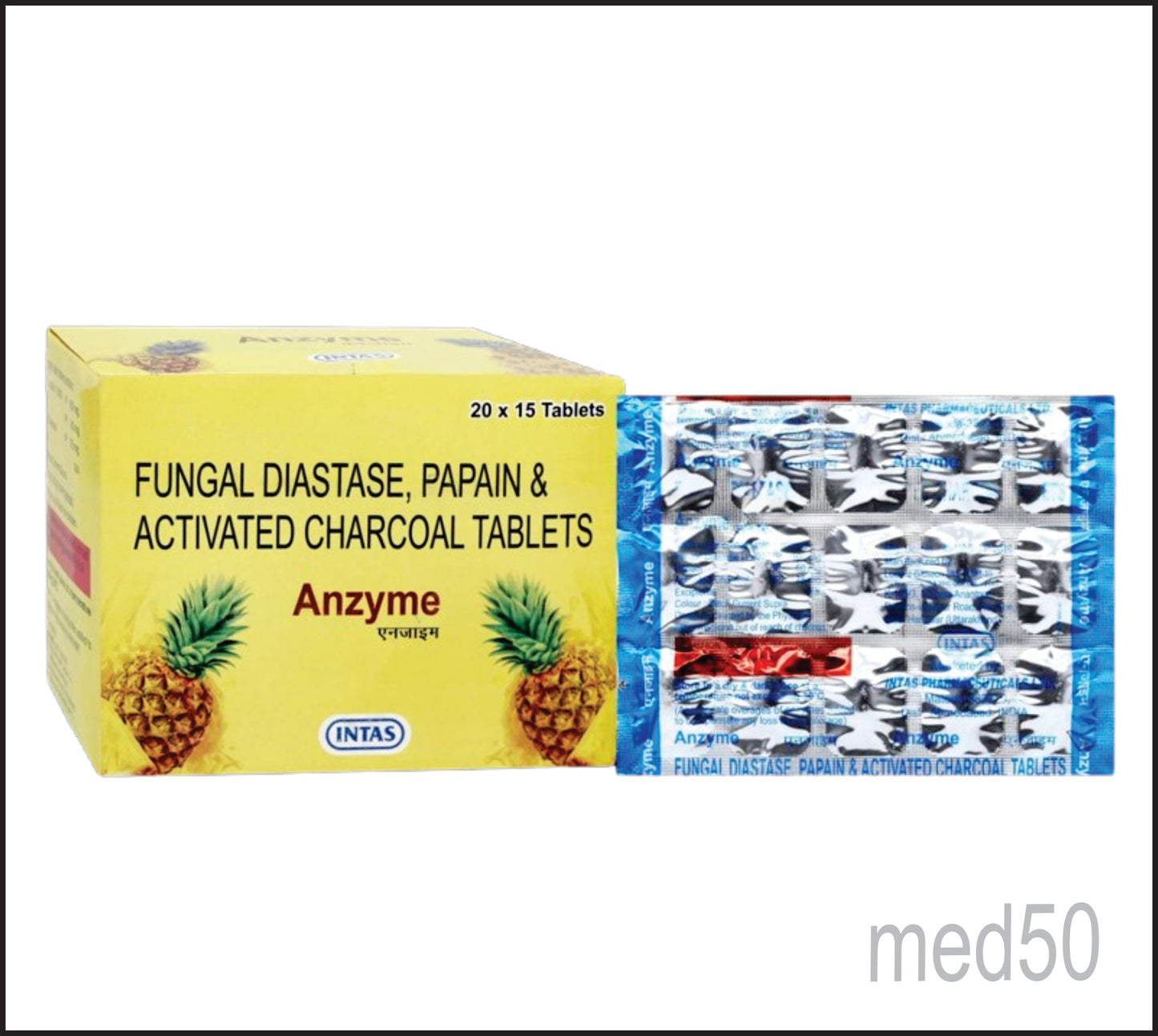 Anzyme Tab (Fungal Diastase 100 mg + Papain 60 mg + Activated Charcoal 75 mg)