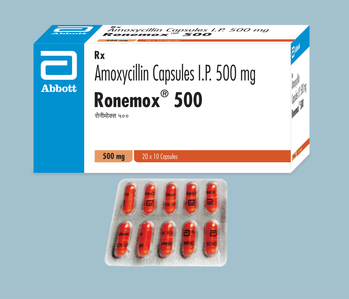 Ronemox 500 Capsules (50x20x10's) Amoxycillin 500 mg Cap by Abbott
