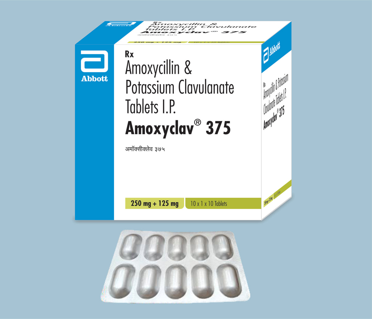 Amoxyclav 375 Tablets (54x10x10's) Amoxycillin 250 mg, Potassium Clavulanate 125 mg Tab by Abbott
