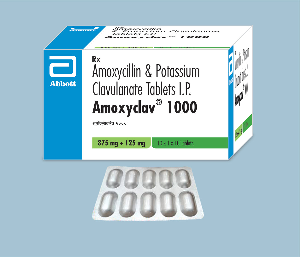 Amoxyclav 1000 Tablets (36x10x10's) Amoxycillin 875 mg, Potassium Clavulanate 125 mg Tab by Abbott