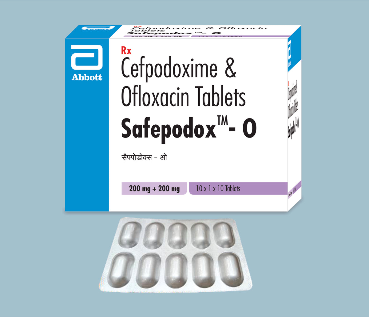 Safepodox-O Tablets (54x10x10's) Cefpodoxime 200 mg, Ofloxacin 200 mg Tab by Abbott