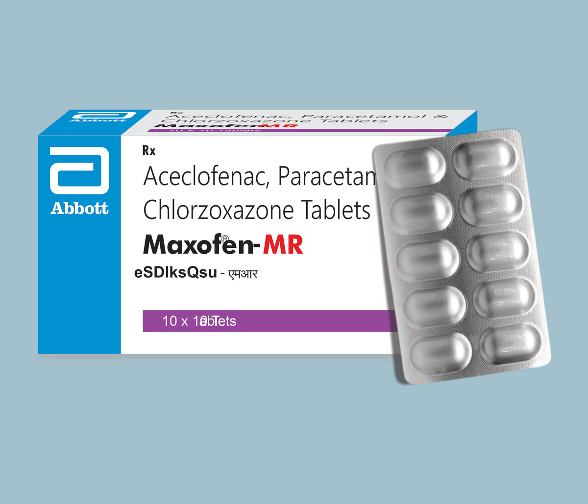 Maxofen - MR Tablets (48x10x10's) Aceclofenac 100 mg, Paracetamol 325 mg, Chlorzoxazone 250 mg MR Tab by Abbott
