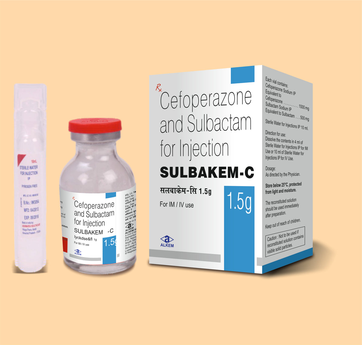 Sulbakem-C 1.5 G Injection (Vial) (20 Ml Vial) Cefoperazone 1 G + Sulbactam 500 Mg By Alkem