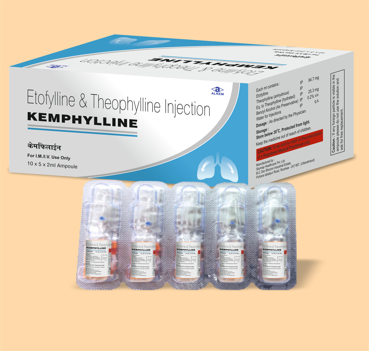 Kemphylline Injection (2Ml) (2Ml) Etophylline 84.7 Mg + Theophylline 25.3 Mg By Alkem