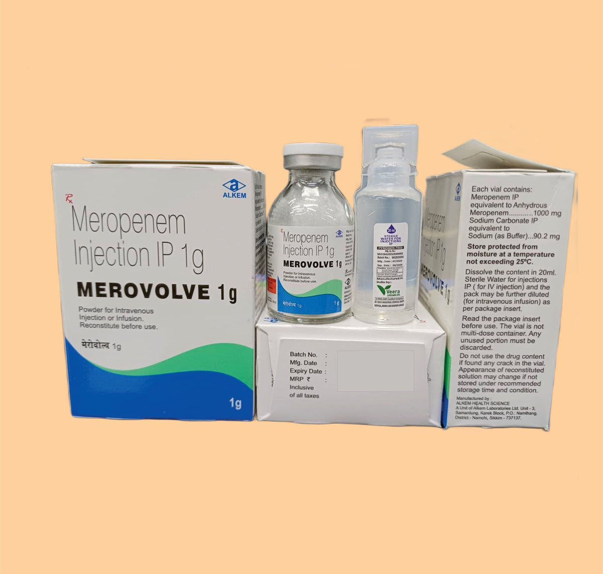 Merovolve 1G Injection (Vial) (20Ml) Meropenem 1 G + Sodium Carbonate 90.2 Mg By Alkem