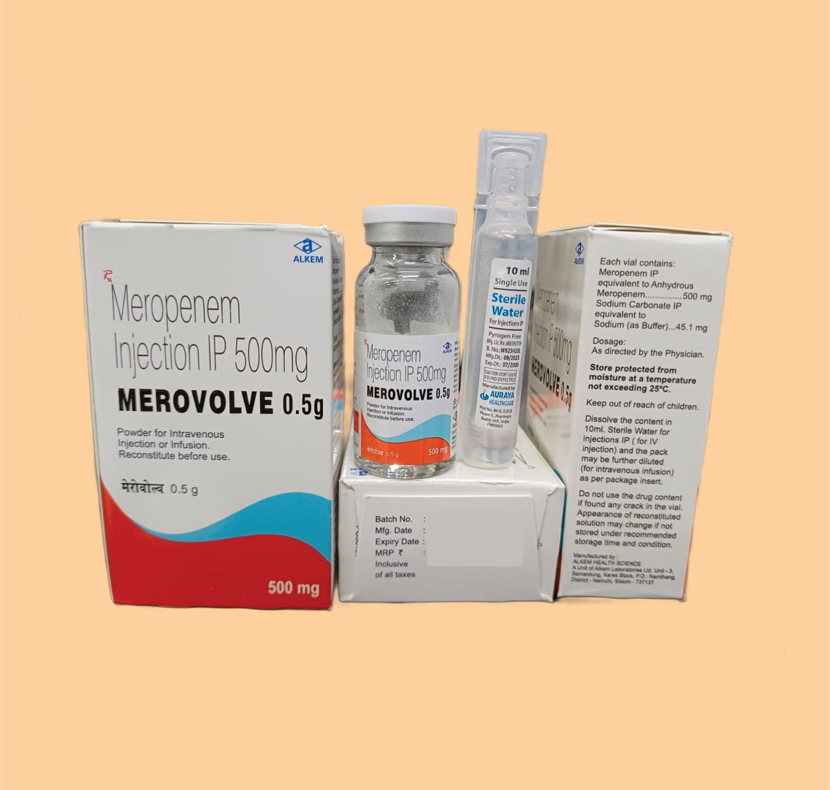 Merovolve 0.5G Injection (Vial) (10Ml) Meropenem 500 Mg + Sodium Carbonate 45.1 Mg By Alkem