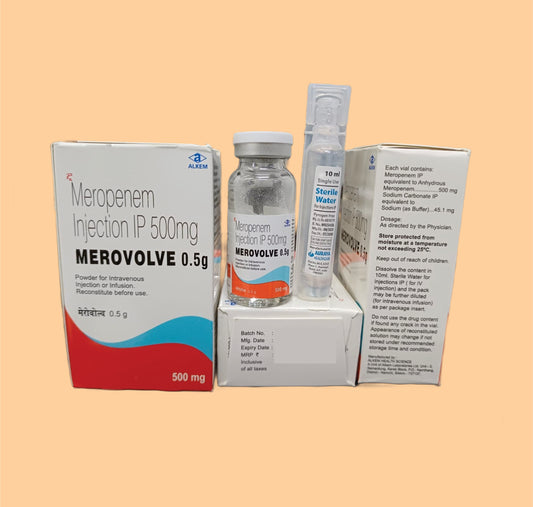 Merovolve 0.5G Injection (Vial) (10Ml) Meropenem 500 Mg + Sodium Carbonate 45.1 Mg By Alkem