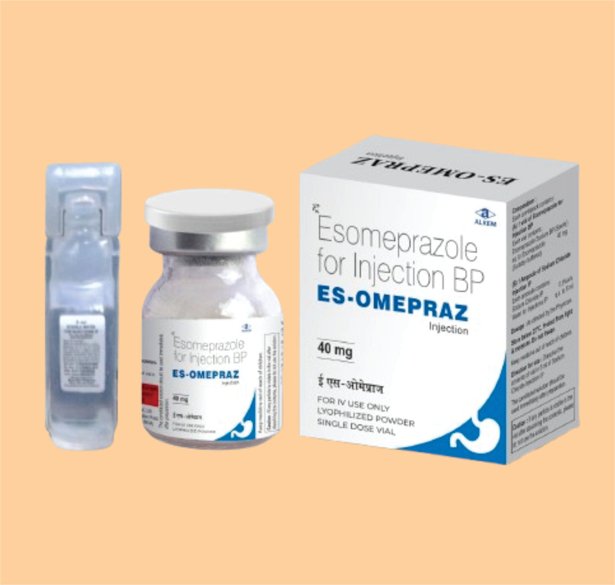 Es-Omepraz Injection (Vial) Esomeprazole 40 Mg & Sodium Chloride 0.9% Water For Injections 5Ml By Alkem