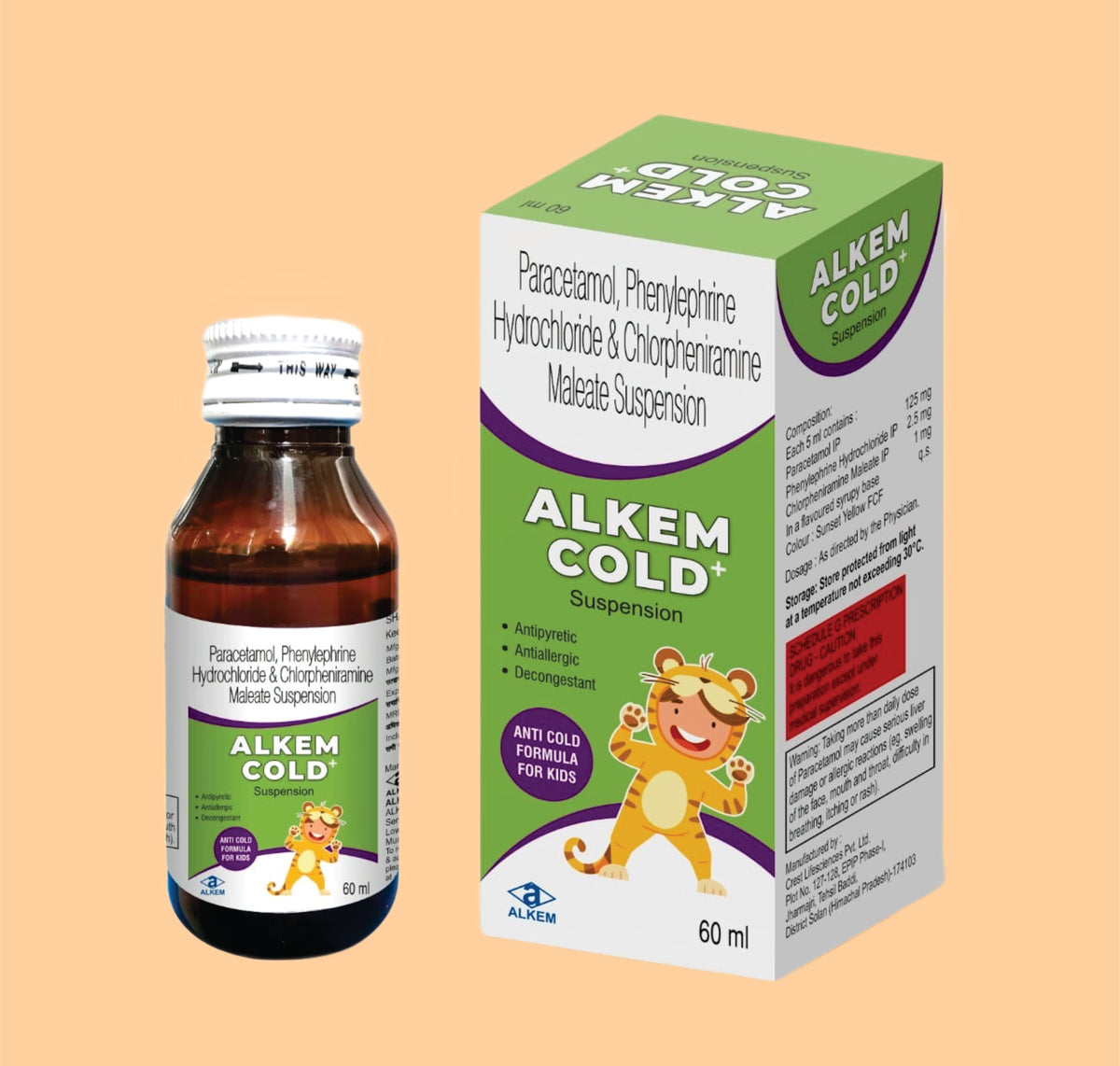 New Alkem Cold + Suspension (60 Ml) Paracetamol 125 Mg + Phenylephrine Hydrochloride 2.5 Mg + Chlorpheniramine Maleate 1 Mg By Alkem