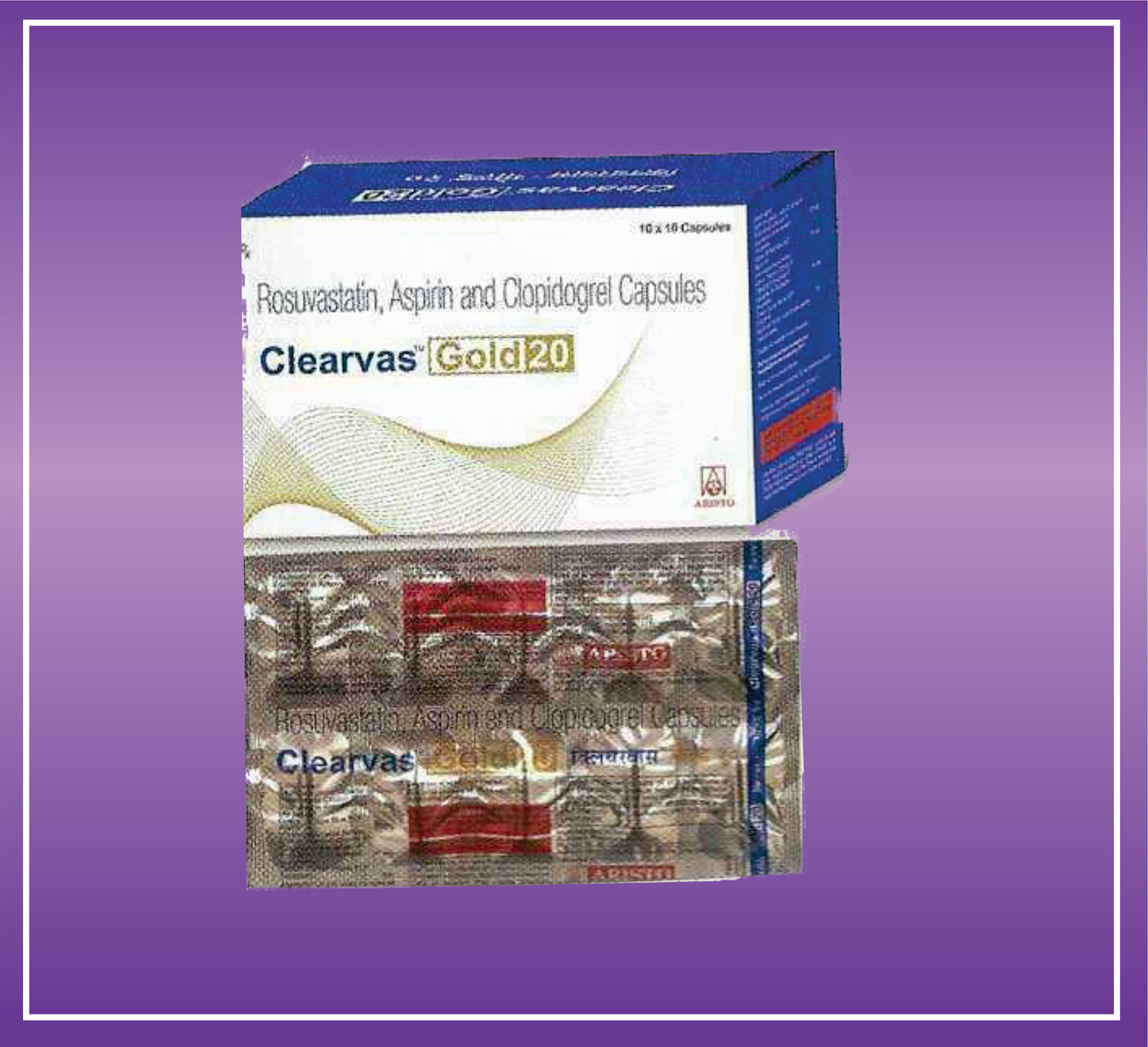 Clearvas Gold 20 Cap (10x10) Rosuvastatin 20mg + Clopidogrel 75mg + Aspirin 75mg