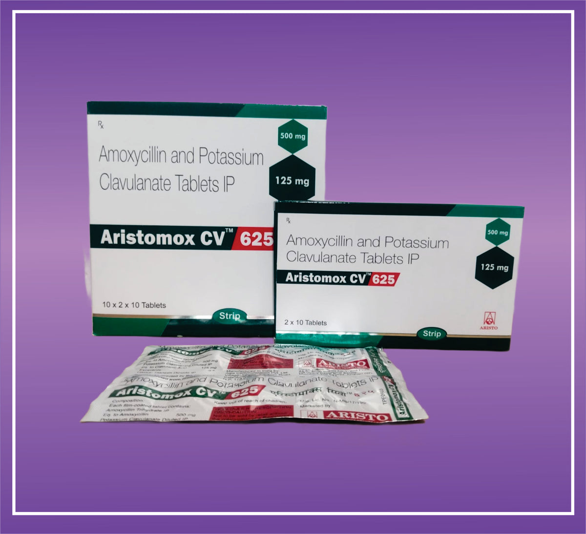 Aristomox CV 625 Tab (Alu Strip) (10x2x10) Amoxicillin 500mg + Clavulanic Acid 125mg by Aristo