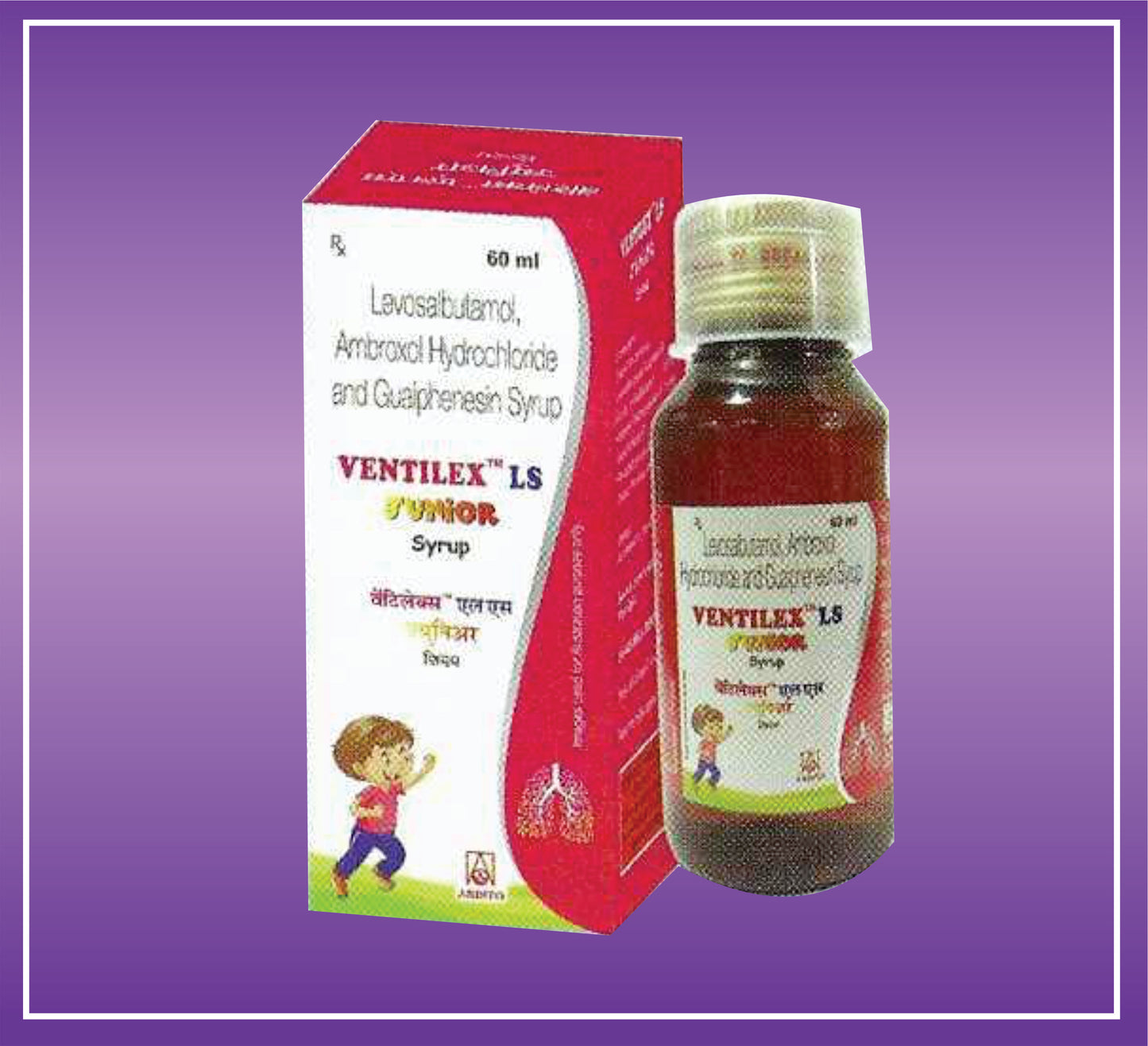 Ventilex LS Junior Syrup (60Ml) Levosulbutamol 0.5mg + Ambroxol Hydrochloride 15mg + Guaiphenesin 50mg