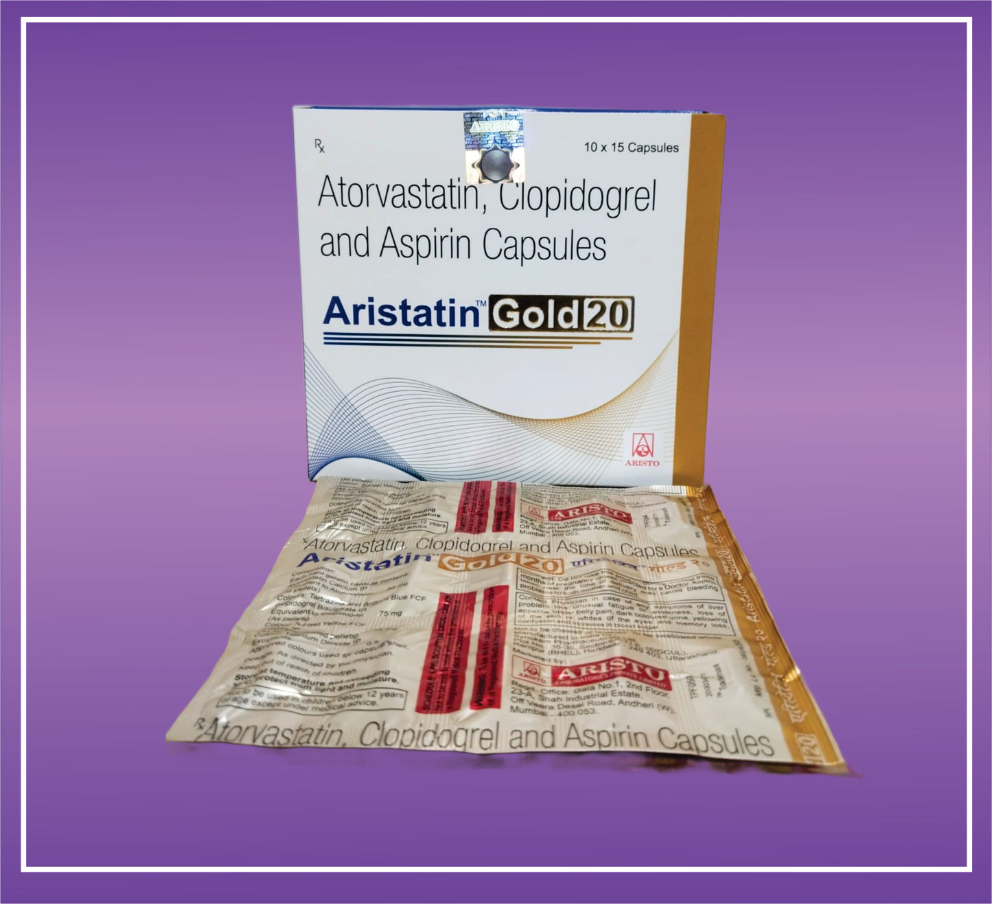 Aristatin Gold 20mg (10x15) Atorvastatin 20mg + Clopidogrel 75Gm + Aspirin 75mg by Aristo