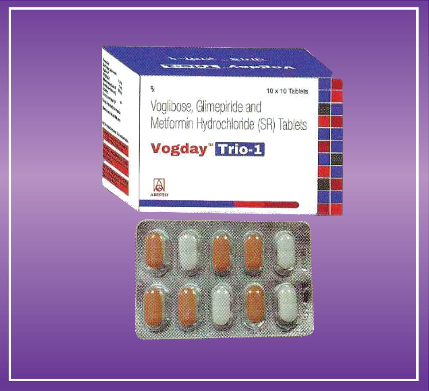 Vogday Trio - 1 Tab (10x10) Glimepiride 1mg + Metformin 500mg + Voglibose 0.2mg