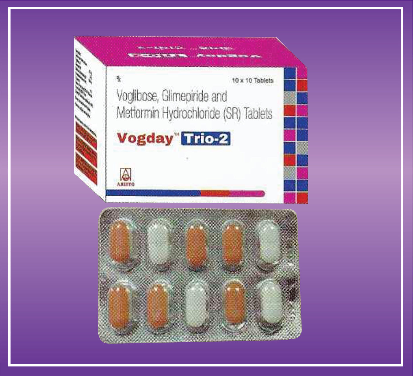 Vogday Trio - 2 Tab (10x10) Glimepiride 2mg + Metformin 500mg + Voglibose 0.2mg