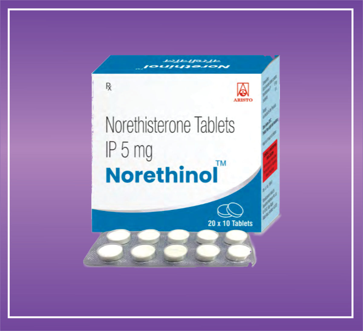 Norethinol Tab (20x10) Norethisterone 5mg Tab by Aristo
