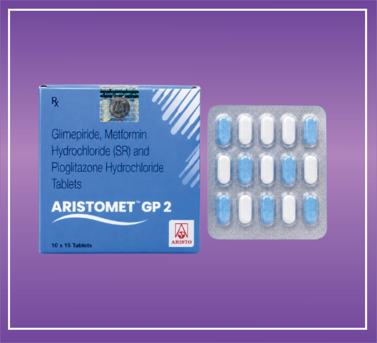 Aristomet GP2 Tab  (10x15) Glimepride 2mg + Metformin 500mg SR + Pioglitazone Hydrochloride 15mg by Aristo