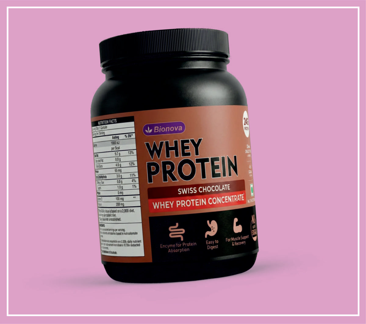 Bionova Whey Protein (Chocolate) 1 Kg (Protein, Vitamins, Minerals, Digestive Enzyme Blend.) By Bionova