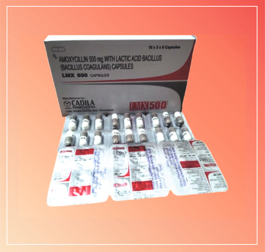 Lmx 500Mg Cap (30X6 C) Amoxycillin 500 Mg + Lactic Acid Bacillus 1.7 Billion Spores By Cadila