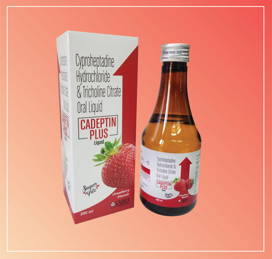 Cadeptin Plus Liquid (200 Ml) Cyproheptadine Hydrochloride 2 Mg + Tricholine Citrate 275 Mg By Cadila