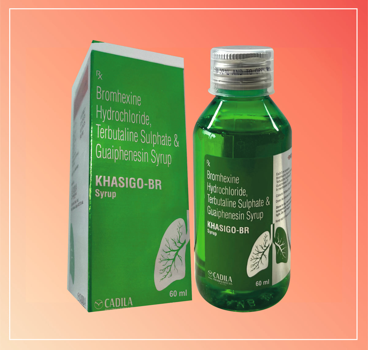 Khasigo Br 60 Ml (1X60 Ml) Terbutaline Sulphate 1.25 Mg + Bromhexine Hydrochloride 4 Mg + Guaiphenesin 50 Mg + Menthol 2.5 Mg By Cadila
