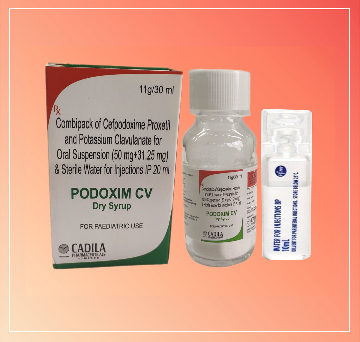 Podoxim Cv Dry Suspension With Wfi (30 Ml) Cefpodoxime 50 Mg + Pottassium Clavulante 31.25 Mg/5Ml Dry Syp By Cadila